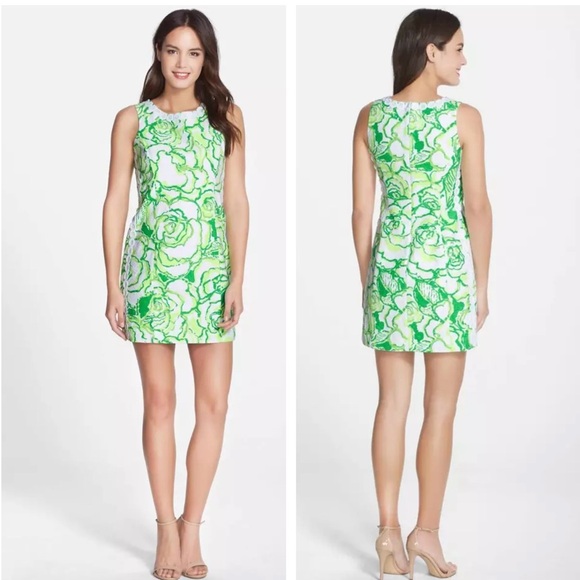 Lilly Pulitzer Mila Resort White & Green Heartbreaker Lace Detail Shift Dress - Picture 3 of 14